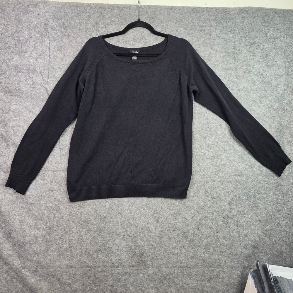 rue21 Womens XL Black Long Sleeve Scoop Neck Raglan Pullover Knit Sweater